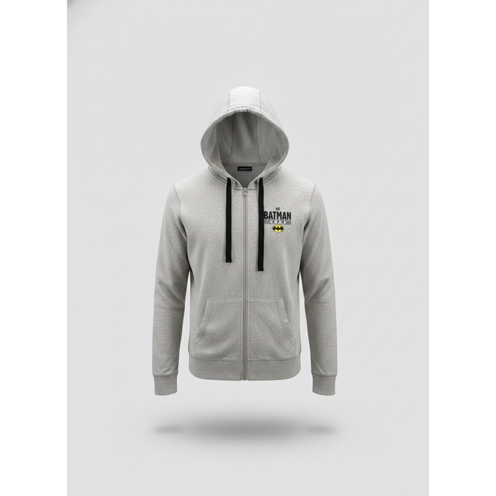 Running Man Batman Run Mens Gray Full Zip Hoodie Lightweight Tri-Blend Large